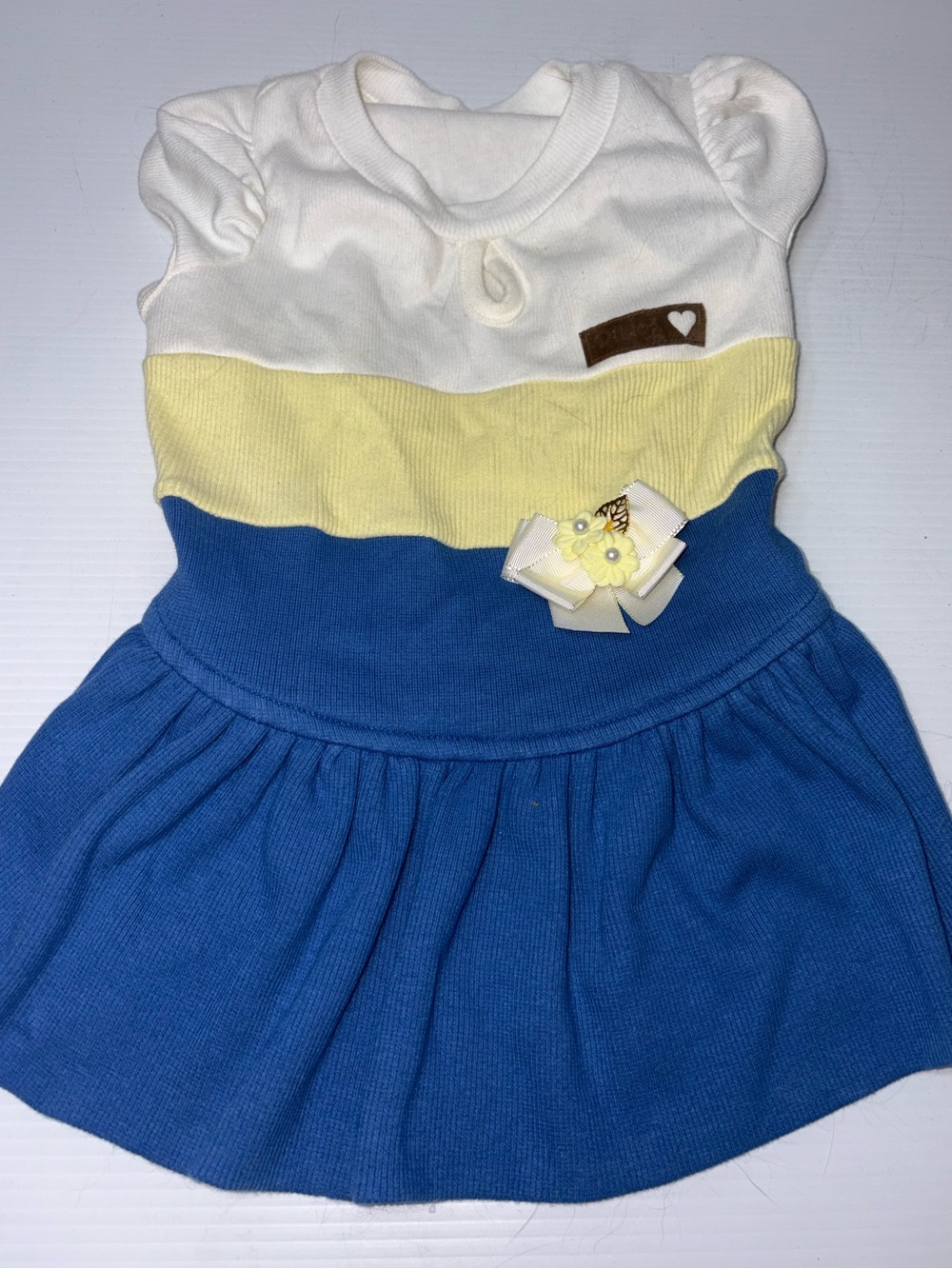 Striped Dudog Blue, Yellow & White Knit Dress with Bow Accent